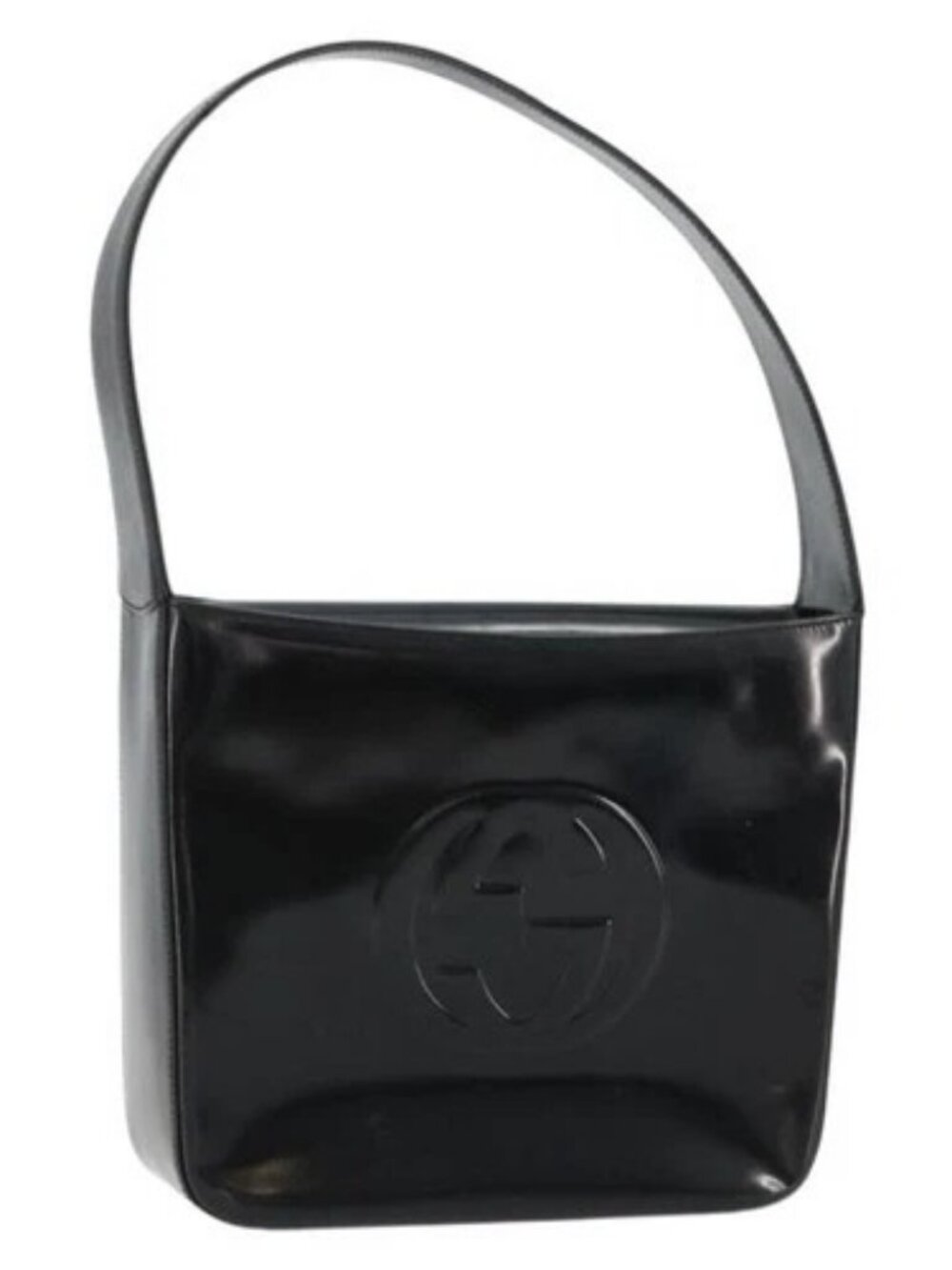 GUCCI Soho Shoulder Bag Patent leather Black Silver Auth 179948